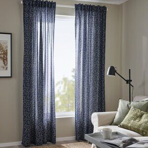 Ikea TRYSTÄVMAL Curtain SINGLE PANEL Blue White Floral 57in x 98in Cotton Blend